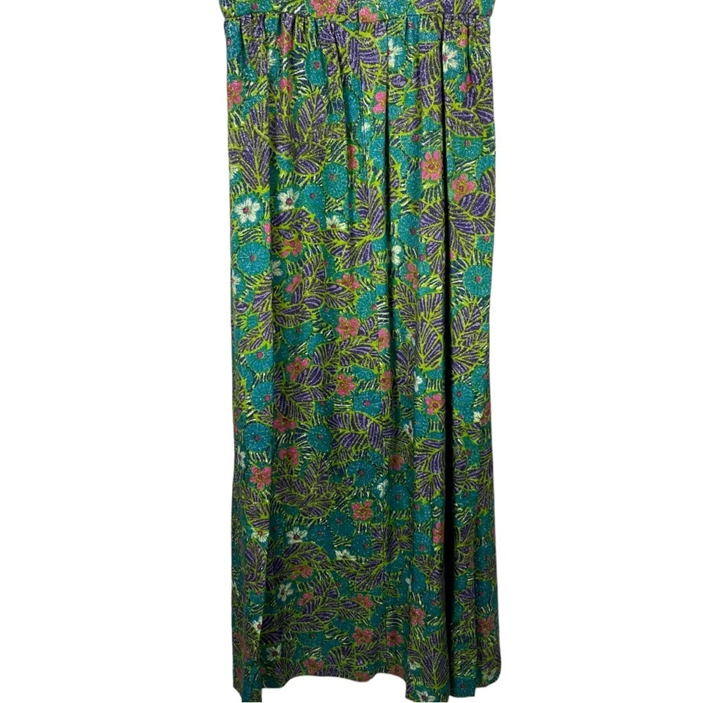 VINTAGE 60S METALLIC FLORAL TROPICAL VACATION SLEEVELESS COLUMN SHEATH DRESS - Picture 8 of 11